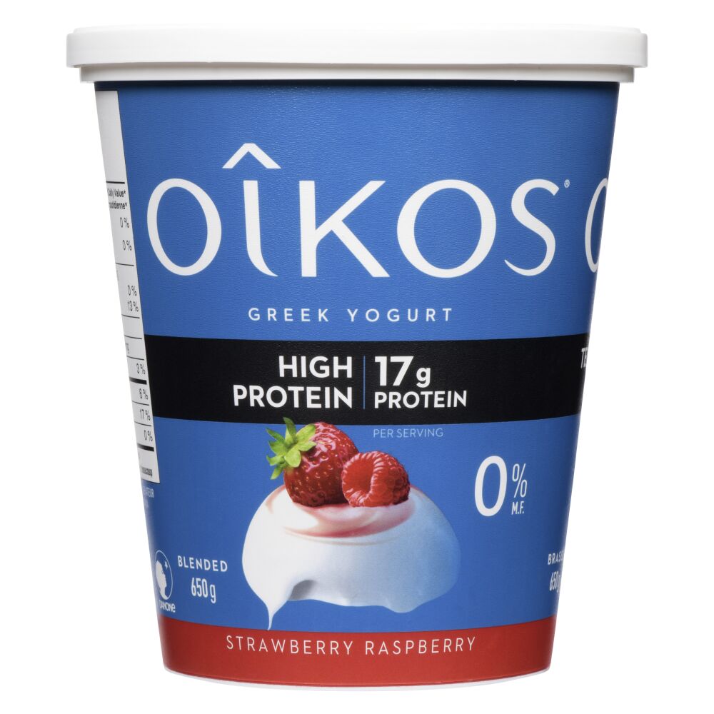 Oîkos Strawberry Raspberry Greek Yogurt 0% M.F. 650g