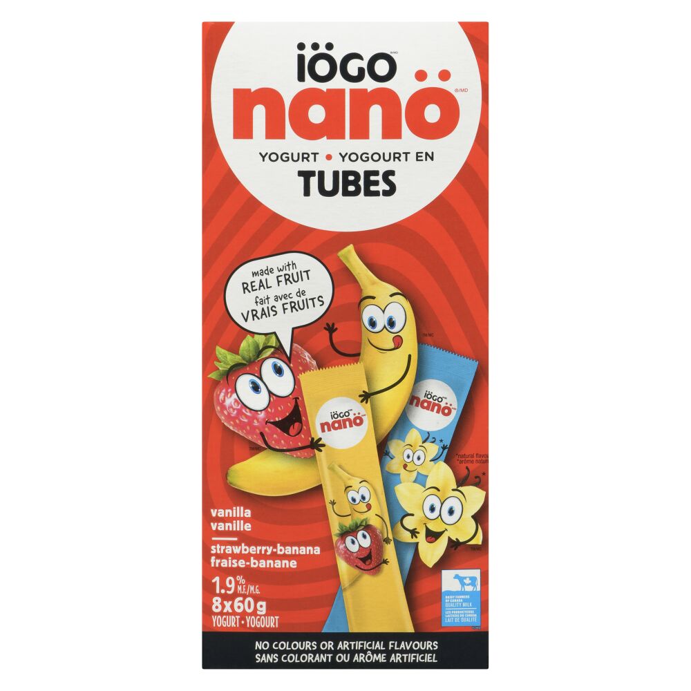 Iögo Vanilla Strawberry-Banana Yogurt Tubes 1.9% M.F. 8x60g
