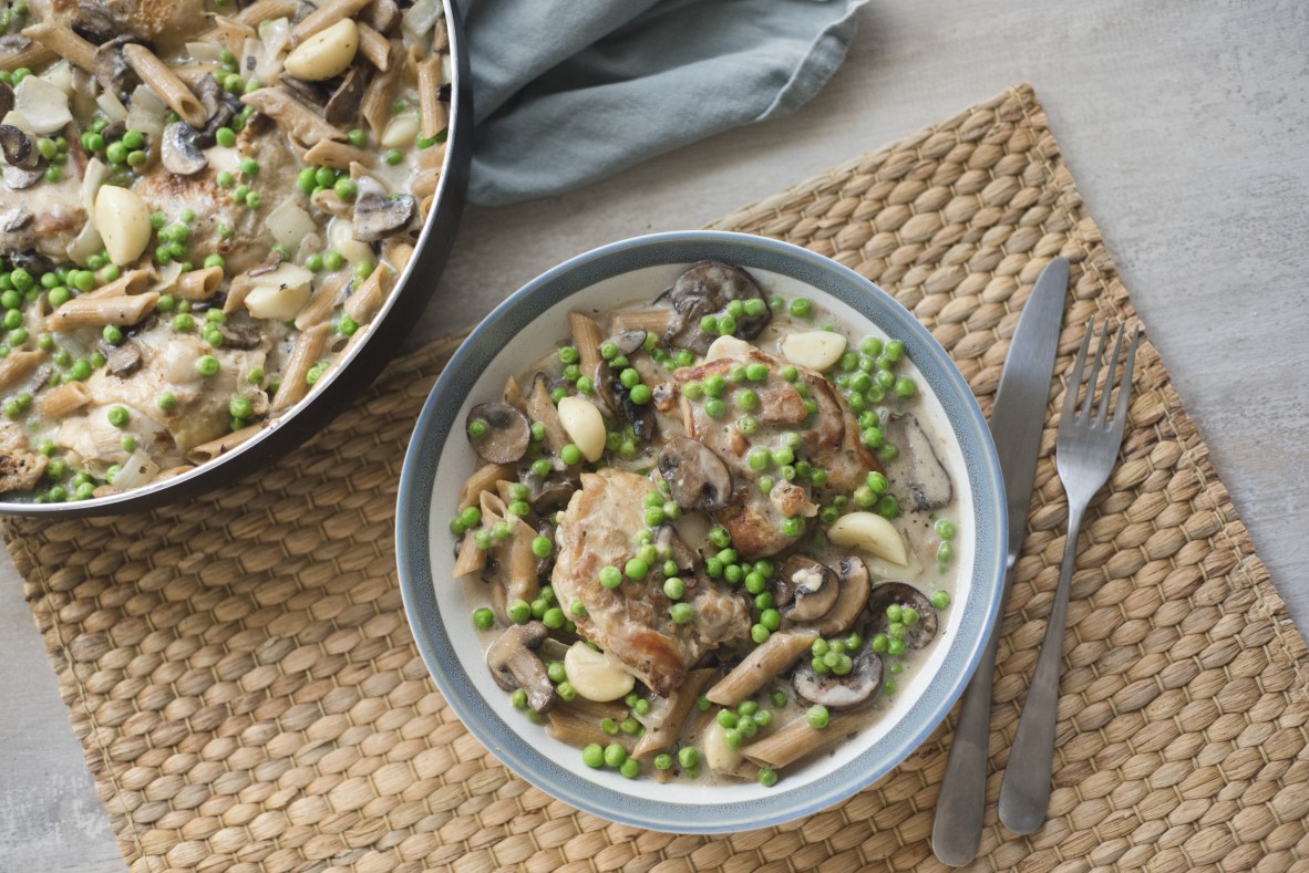 Poulet crémeux et penne tout-en-un