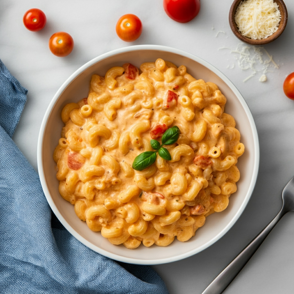 Macaroni réconfortant au fromage et aux tomates