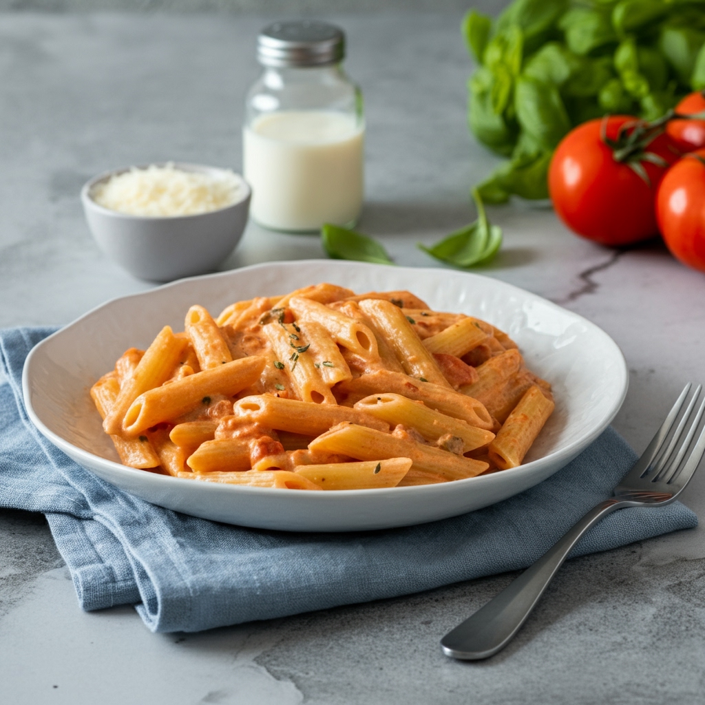 Filet de porc et pâtes en sauce tomate