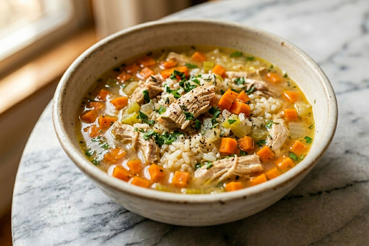 Soupe traditionnelle au poulet et riz