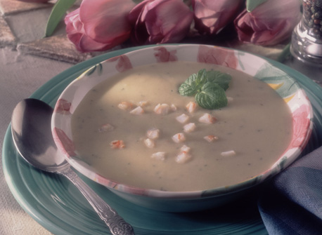 Velouté d'artichauts et de crevettes