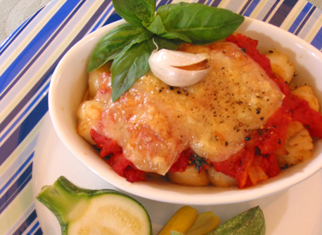 Pétoncles à l'ail rôti et son concassé de tomates au gratin