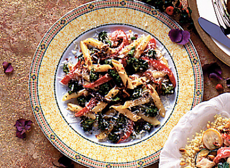 Penne au poivron rouge, au Romano et au brocoli