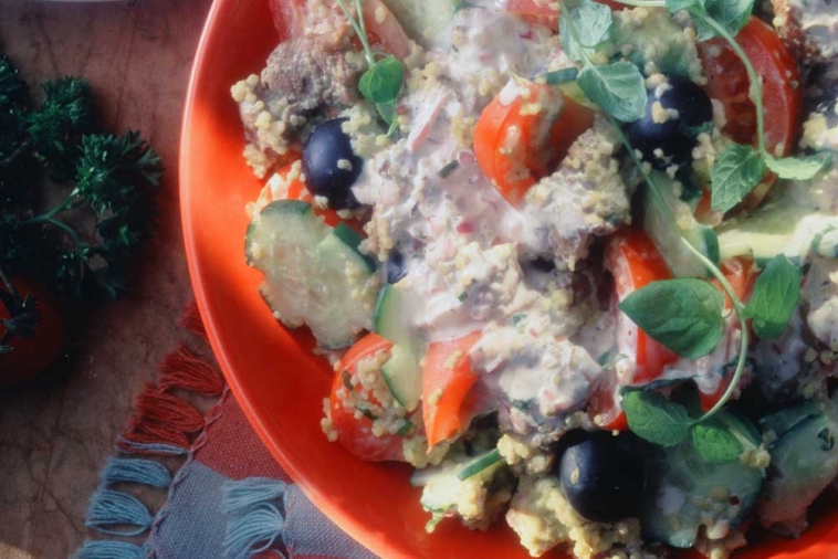 Salade tiède à la menthe et à l'agneau
