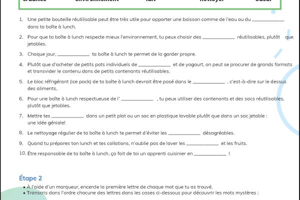 Devinettes sur le lunch écolo