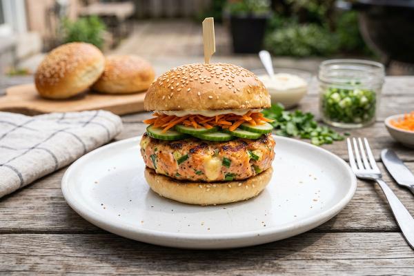 Burger de saumon au fromage Gouda à l’orientale