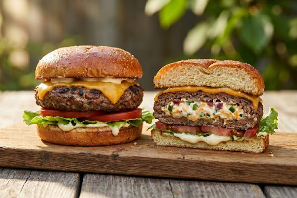 Burgers farcis façon jalapeño popper au fromage à la crème et cheddar canadiens