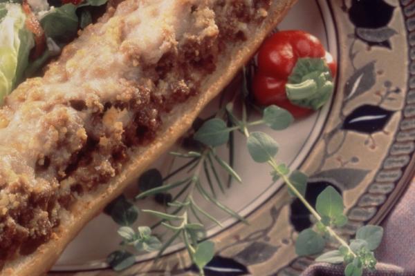 baguette stuffed with bolognese sauce