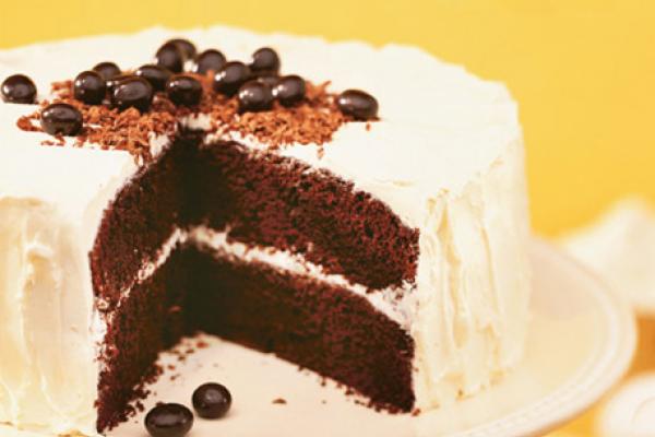 chocolate coffee cake with vanilla butter icing