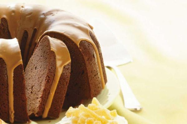 chocolate cream cheese pound cake with mocha drizzle