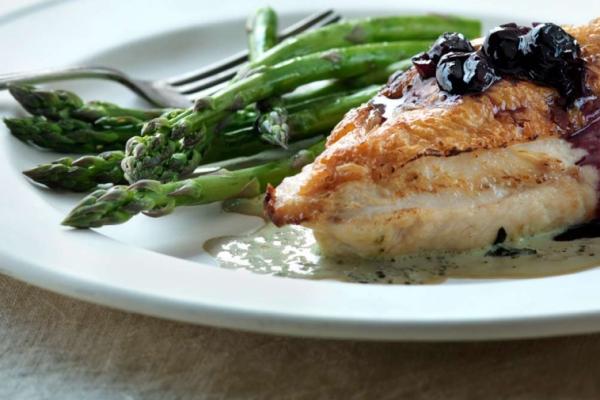 maple blueberry chicken stuffed with canadian brie and basil creme