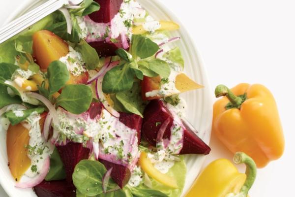 roasted beet salad with herbed cream