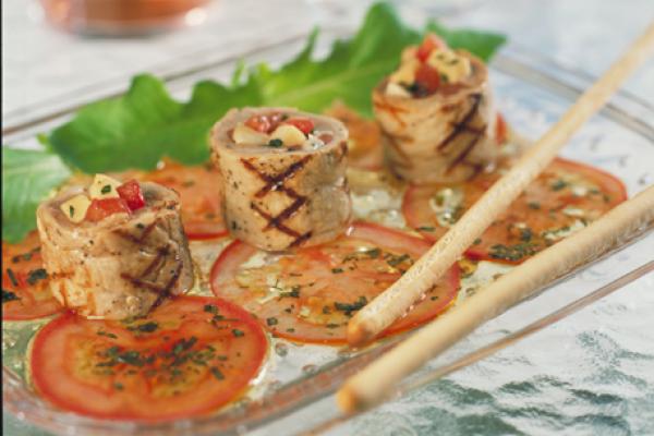 veal paupiettes with canadian mozzarella and garden fresh tomatoes