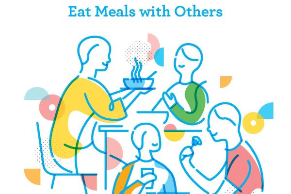 Graphic of four people eating a meal at the table