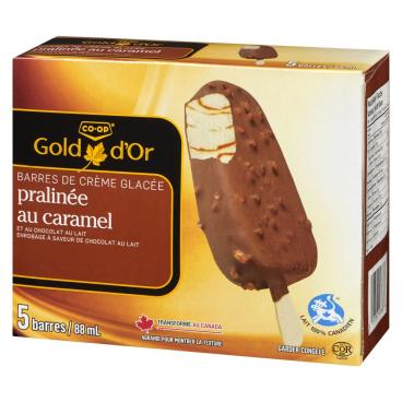 CO-OP Gold Barres de crème glacée caramel et praline 5x88ml