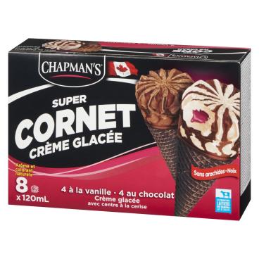 Chapman's Super cornets de crème glacée vanille et chocolat avec centre cerise 8x120ml