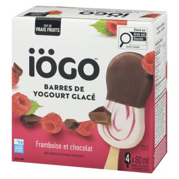 Iögo Barres de yogourt glacé framboise et chocolat 4x80ml