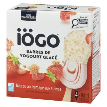 Iögo Barres de yogourt glacé gâteau au fromage aux fraises 4x80ml