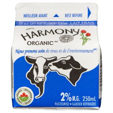 Harmony Organic Lait partiellement écrémé biologique 2% M.G. 250ml