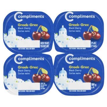 Compliments Black Cherry Greek Yogurt 0% M.F. 4x100g