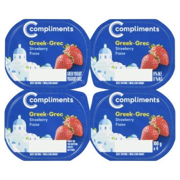 Compliments Strawberry Greek Yogurt 0% M.F. 4x100g