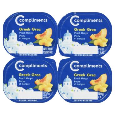 Compliments Peach Mango Greek Yogurt 0% M.F. 4x100g