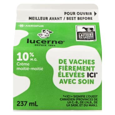 Lucerne Crème moitié-moitié 10% M.G. 237ml