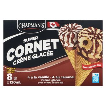 Chapman's Super cornets de crème glacée vanille et caramel 8x120ml