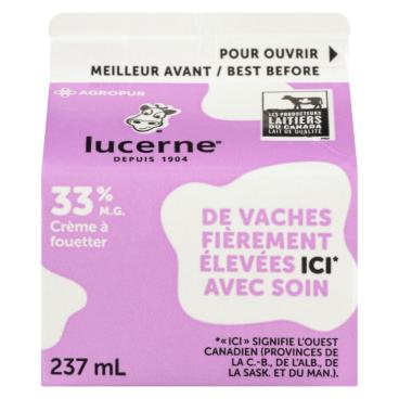 Lucerne Crème à fouetter 33% M.G. 237ml