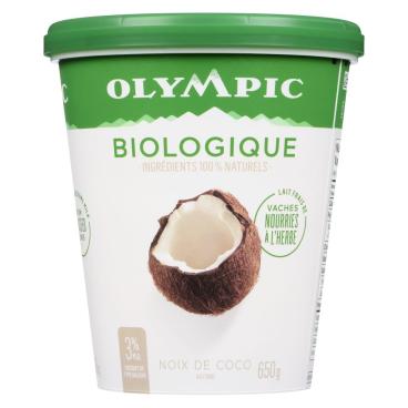 Olympic Yogourt biologique noix de coco de type balkan 3% M.G. 650g