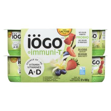 Iögo Probiotic Lactose Free Strawberry, Raspberry, Vanilla And Blueberry Yogurt 2% M.F. 12x100g