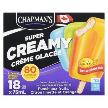 Chapman's Barres de crème glacée Super Creamy dans un enrobage d'eau glacée 18x75ml