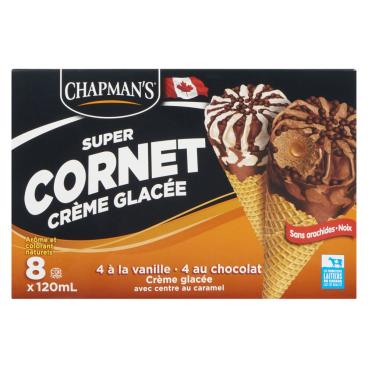 Chapman's Super cornets de crème glacée vanille et chocolat 8x120ml