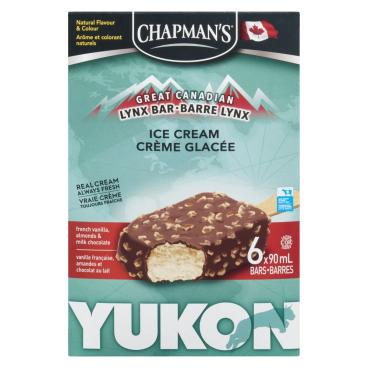 Chapman's French Vanilla, Almonds & Milk Chocolate Yukon Ice Cream Bars 6x90ml