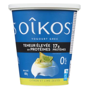 Oîkos Yogourt grec citron et lime zestés 0% M.G. 650g