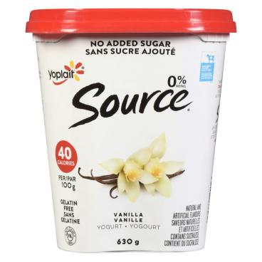 Source No Sugar Added Vanilla Yogurt 0% M.F. 630g