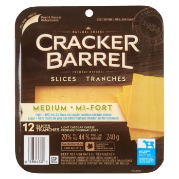 Cracker Barrel Sliced Light Medium Colored Cheddar 240g
