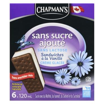 Chapman's Sandwichs à la crème glacée vanille sans sucre ajouté sans lactose 6x120ml