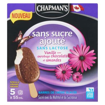 Chapman's Barres de crème glacée sans sucre ajouté sans lactose vanille avec enrobage chocolaté et amandes 5x55ml