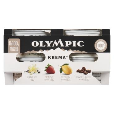 Olympic Yogourt de type balkan vanille fraise citron café latte 8% et 9% M.G. 8x100g