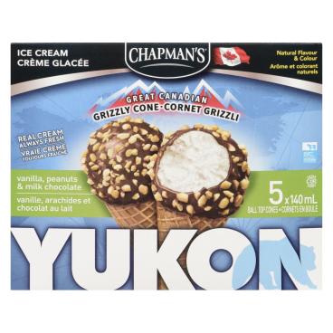 Chapman's Grizzli Cone Vanilla Peanuts & Milk Chocolate Ball Top Cones 5x140ml