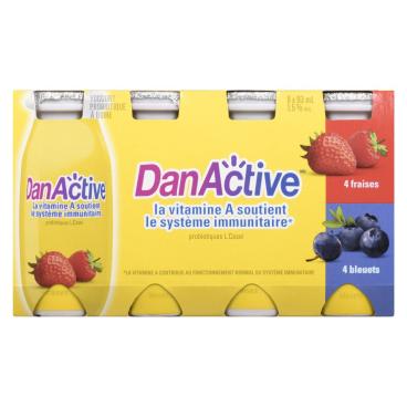 Danactive Yogourt probiotique à boire fraises bleuets 1.5% M.G. 8x93ml