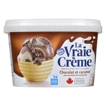 La Vraie Crème Crème glacée haut de gamme chocolat et caramel avec tourbillon de caramel salé 1.5L