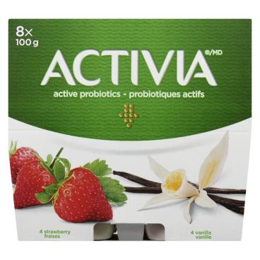Activia Strawberry Vanilla Probiotic Yogurt 8x100g
