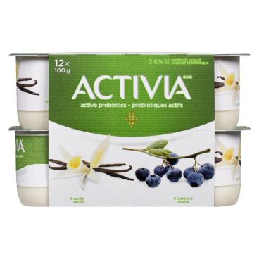 Activia Blueberry, Vanilla Probiotic Yogurt 12x100g