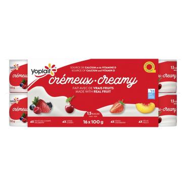 Yoplait Creamy Fieldberry, Cherry, Strawberry, Peach Stirred Yogurt 1% M.F. 16x100g