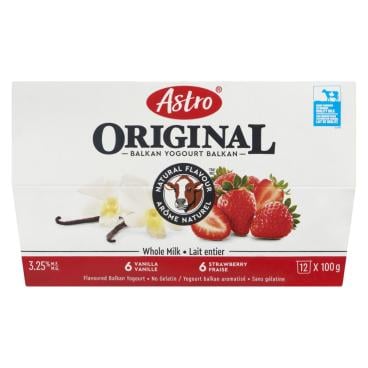 Astro Vanilla, Strawberry Balkan Ogourt 3.25% M.F. 12x100g