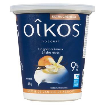 Oîkos Yogourt extra crémeux gousse de vanille et abricots 9% M.G. 650g